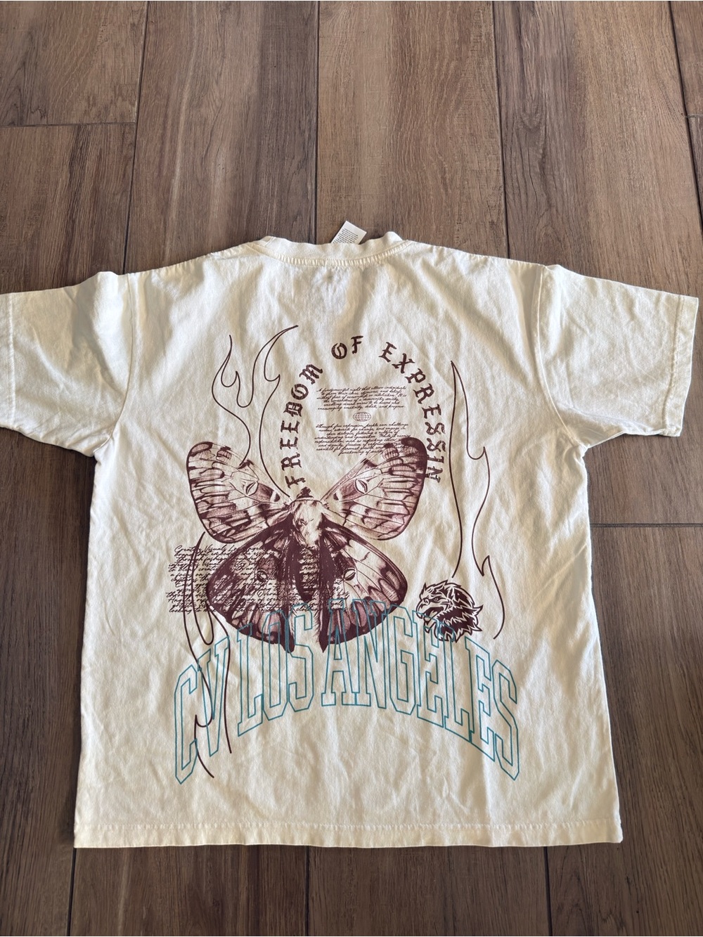 Los Angeles Graphic Tee - Cream with Brown & Teal Print